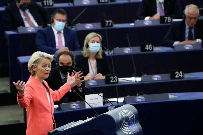 European Commission President Ursula von der Leyen during her State of the EU address in Strasbourg on September 15, 2021.