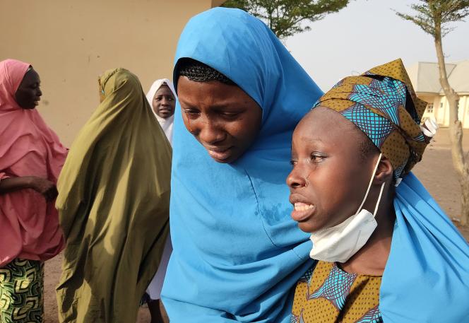 A Nigerian schoolgirl in tears after her release by her captors in Jangebe, Zamfara state on March 3, 2021.