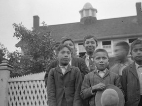 Students from Kamloops Indian Residential School, probably in a photo from before the 1920s.