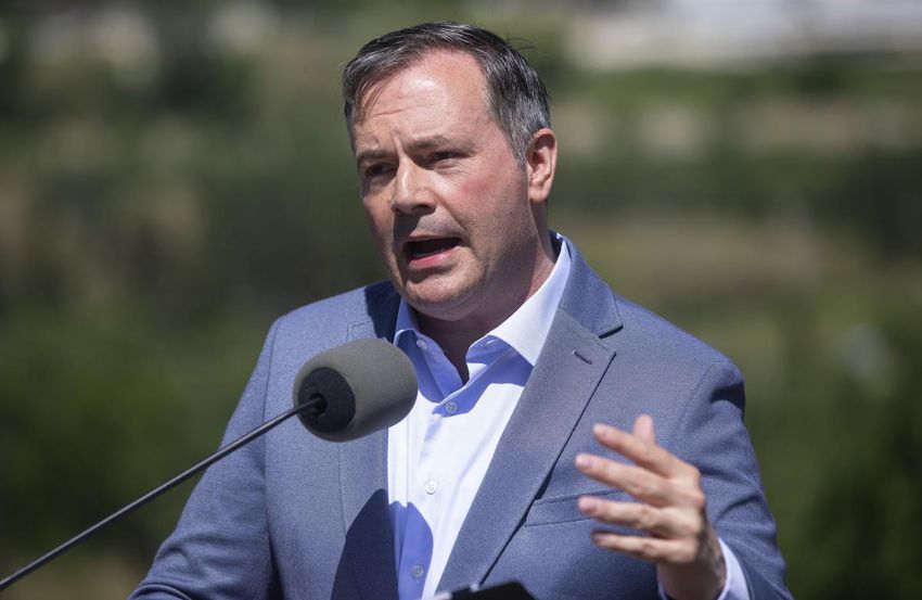 Alberta Prime Minister Jason Kenney speaks at a press conference in June, ahead of the July 1 reopening that removed most of the COVID restrictions in his province.