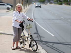Lori Newton, CEO of Bike Windsor Essex seen on the corner of Wyandotte Street East at George Avenue in Windsor in May 2017.