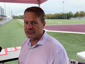 University of Ottawa Gee-Gees coach Marcel Bellefeuille addresses the media Thursday, discussing the death of defensive lineman Francis Perron after last weekend's game against the University of Toronto.