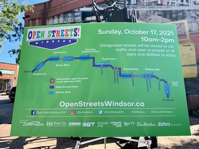 A map showing the car-free route for Open Streets Windsor 2021, photographed on September 29, 2021.