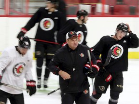 The Ottawa Senators and coach DJ Smith hit the ice at the Canadian Tire Center on Thursday.