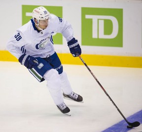 Alex Chiasson (# 39) at Canucks Training Camp 2021-22 at the Abbotsford Center on Thursday.