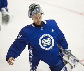 Jaroslav Halak at the Canucks training ground at the Abbotsford Center.