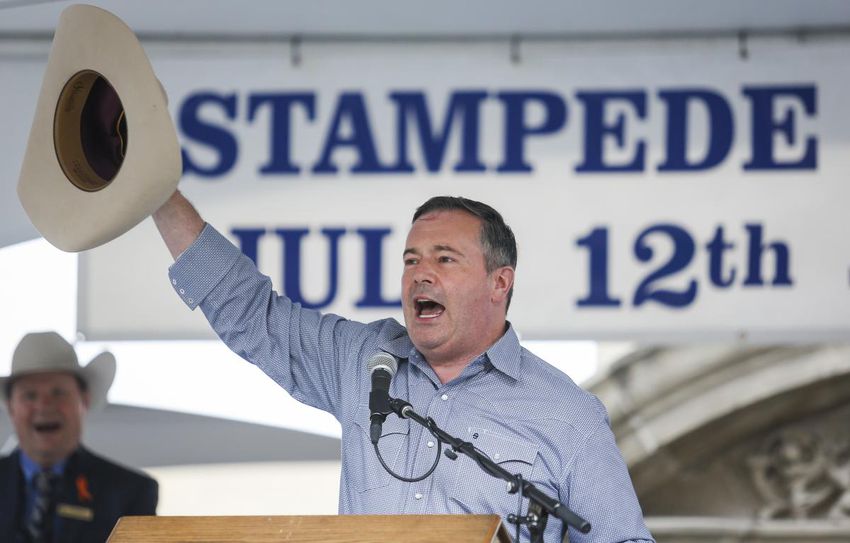 Alberta Prime Minister Jason Kenney speaks at the Prime Minister's annual Stampede Breakfast in Calgary, Alta, on July 12.