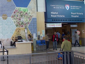 The Royal Victoria Hospital entrance to the MUHC Glen site in Montreal, where as of October 15, 2021, anyone entering a healthcare site must provide a vaccine passport showing proof of proper vaccination, along with a photo ID.