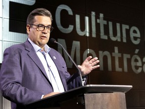 Denis Coderre speaks during a mayoral debate at the Center Phi in Montreal on October 4, 2021.