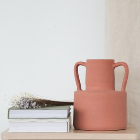 The Harlow Terracotta Vase from Tess Living combines subtle color with sculpted lines.  MAISON TESS