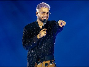 Colombian pop star Maluma performs at the Bell Center in Montreal on Friday, October 22, 2021.