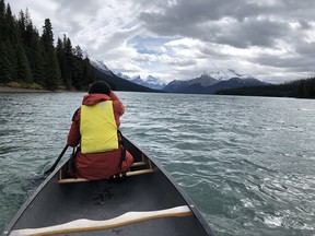 Canoeing on Maligne Lake.
