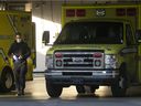 An ambulance technician in the garage of the Jewish General Hospital on Wednesday, October 6, 2021.