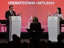 Mayoral candidates Denis Coderre and Valérie Plante participate in an electoral debate on the Montreal economy on Monday, October 18, 2021.