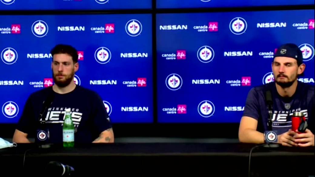 Click to play video: 'RAW: Winnipeg Jets Dubois & Hellebuyck Interview - Oct. 21'