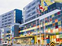 The entrance to Montreal Children's Hospital at the MUHC Glen site in 2016.