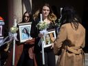 Victoria Pejcinovski, 16, sister / daughter leaves the funeral of triple homicide victims Krassimira, Roy and Venallia Pejcinovski of Ajax at St. Demetrios Greek Orthodox Church in Toronto on Saturday March 24, 2018.