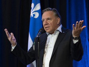 Quebec Prime Minister François Legault answers questions from journalists on Thursday, September 9, 2021 in Quebec City.