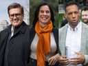 Montreal mayoral candidates Denis Coderre, Valérie Plante and Balarama Holness.