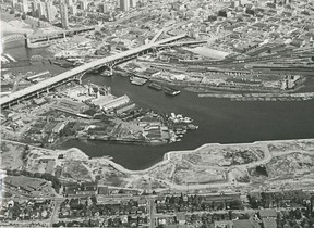 Photo by Peter Hulbert of False Creek after industry on the south side was removed for housing, 1970.