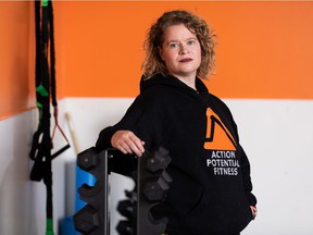 Action Potential Fitness co-owner Zita Dubé-Lockhart is a co-owner of a gym business on September 17, 2021 through changing COVID-19 restrictions imposed by the provincial government.  The gym has a mandatory vaccination program to keep its clients safe.  Photo by Ian Kucerak
