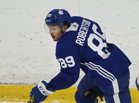 Toronto Maple Leafs forward Nicholas Robertson during NHL training camp in Toronto on Thursday, Sept. 23, 2021.