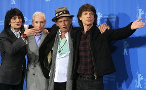Members of the Rolling Stones (LR) Ron Wood, Charlie Watts, Keith Richards and Mick Jagger pose during a photocall for their movie Shine a Light at the opening of the Berlin Film Festival on February 7, 2008.