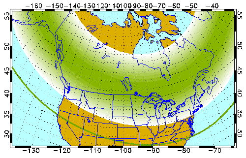 A graphic from the University of Alaska Fairbanks showing where the Northern Lights could be seen on Saturday night.