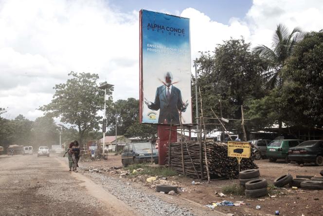 A billboard by former Guinean president Alpha Condé in Conakry on September 16, 2021.