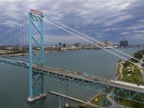 The Ambassador Bridge is shown from the Canadian side on June 19, 2021.
