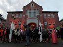 A gathering on the grounds of the former Kamloops Indian Residential School after the remains of 215 children, some as young as three, were found at the site in Kamloops, British Columbia, Canada, on June 5, 2021.  