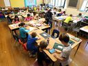 This 2017 file photo shows a divided 5-6 grade class at Marlborough Elementary School.  The fourth wave of COVID-19 is starting in parts of Canada and 