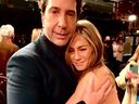 David Schwimmer and Jennifer Aniston at the taping of the Friends reunion special.