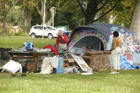 Homeless camps were cleaned up in three Toronto city parks in recent months, but campers have now set up tents at Dufferin Grove Park as seen here on Friday, October 8, 2021.