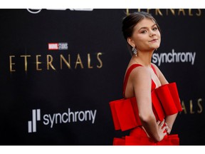 Lia McHugh poses at the premiere of Marvel Studios' Eternals at the El Capitan Theater in Hollywood on October 18, 2021.