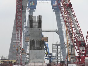 The construction site of the Gordie Howe International Bridge is shown on Thursday, October 7, 2021.