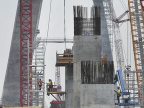 The construction site of the Gordie Howe International Bridge is shown on Thursday, October 7, 2021.