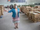 Ontario NDP Leader Andrea Horwatch reviews some of the donated food boxes during the Miracle Food Drive on June 27, while at the Altas Tube Center on Sunday, July 12, 2020.