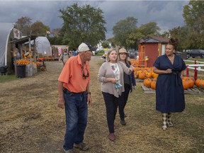 NDP Provincial Leader Andrea Horwath, along with Lisa Gretzky, Windsor-West MPP, and Gemma Gray-Hall, Ontario NDP Candidate for Windsor-Tecumseh, visit Roger Rocheleau, owner of Pepe's Pumpkin Patch, Thursday 21 October.  2021.