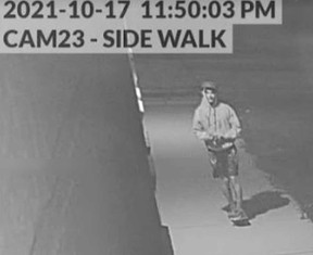 Surveillance camera footage from the 2900 block of Tecumseh Road East in Windsor showing an individual believed to be responsible for the KURS graffiti tag.