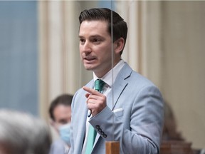 Quebec Minister of Justice Simon Jolin-Barrette speaks during the question period on Thursday, October 7, 2021 at the Quebec City legislature.