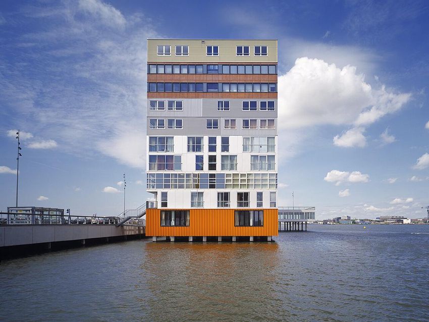 The Silodam, designed by MVRDV, is a multi-colored apartment block located in the port of Amsterdam.