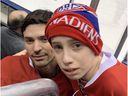 11-year-old Anderson Whitehead meets his idol, Canadiens goalkeeper Carey Price, after the team's morning skating on February 23, 2019 in Toronto.  Whitehead's mother, Laura McKay, died in November 2018 at age 44 of cancer and her dying wish was to fulfill her son's dream of meeting Price.