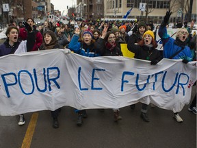 Students from all over Montreal march in January 2019 to demand action against climate change. 
