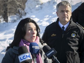 Montreal Mayor Valérie Plante and Police Chief Sylvain Caron discuss gun violence in February 2021.