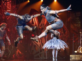 Acrobats leap on trampolines during Cirque du Soleil's preview of the revival of their classic Alegria show in Montreal in this file photo.