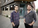 Frisco Lee, left, and Adrian Micholuk are the managers of the Bar de Courcelle in St-Henri.  About 80 percent of his bars' expenses, for wages and rent, have been paid for by pandemic grants from the federal government, but these end this month.