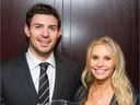 Canadiens goalkeeper Carey Price, left, with his wife Angela after Price won the Jean Béliveau Trophy at Montreal's Bell Center on Saturday, Oct. 4, 2014.