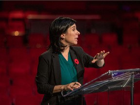 Valérie Plante, leader of Projet Montreal at the Leonardo Da Vinci Center in Montreal, on October 28, 2021, during the English mayoral debate.