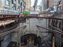 Construction of the future REM site under McGill College Ave. continues in Montreal on November 1, 2021.